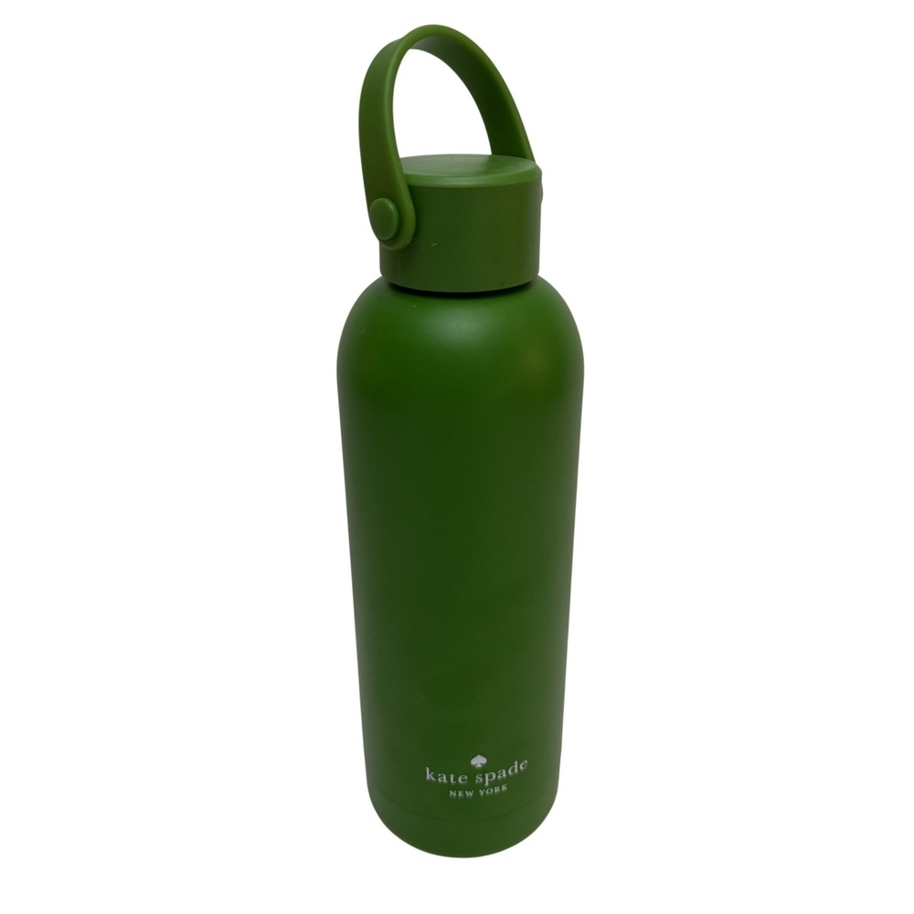 Kate Spade Green Insulated Water Bottle Stainless Steel Handle Lid Hot Cold